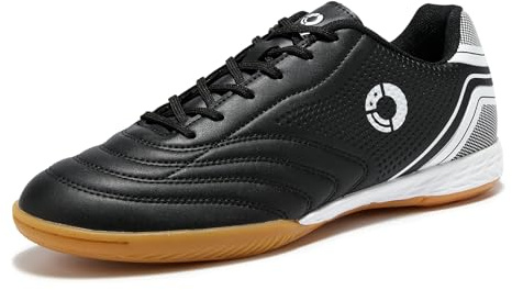 LEOCI Scarpe da calcio da uomo, per interni, futsal, superfici piatte, in gomma, scarpe da ginnastica da donna, Nero e bianco, 39 1/3 EU