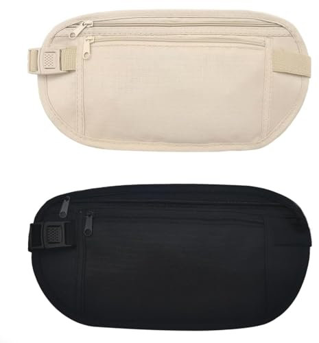 TEOZBLU Versteckter Geldgürtel, 2 Stück, sichere Reisetasche, Diebstahlsicherung, Taillentasche, Sportgürtel, verstellbarer elastischer Gürtel, wasserdichte Reisetasche