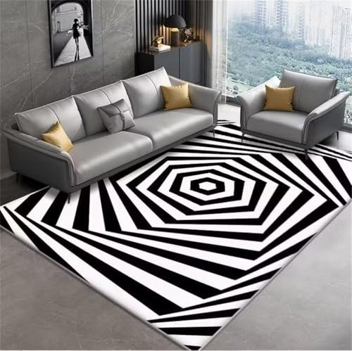 Xiaosua Aesthetic Teppich160x220CM Bettumrandung Teppich haustür Abstrakte geometrische Muster erleichtern die Reinigung von Teppichen schwarz