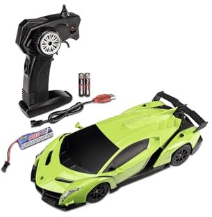 Carson 500404308 1:24 Lamborghini Veneno 2.4G 100% RTR grön - fjärrstyrd bil, LED-belysning, körtid ca 60 min, RC-bil, RC-fordon, RC-bil 1:24, fjärrstyrd leksak
