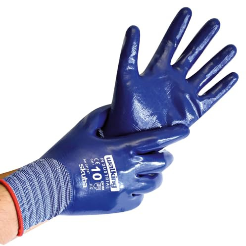 FRANZ MENSCH 24 Stück walking Walking Feinstrickhandschuhe Skuba | Nitril-Beschichtung, Packung, blau-dunkelblau, 11/XXL, L: 26,5cm, Feinstrickhandschuhe, Industriehandschuhe, Handwerkhandschuhe