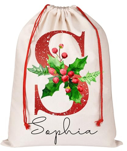 Nikolaussäckchen - Weihnachtssäckchen personalisiert mit Namen und Initialen, Weihnachtsdeko Tüten/Säckchen, Geschenktüten Weihnachten mit individuellen Designs, 20x30 cm Groß
