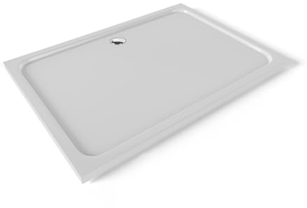 Moments of Glass Piatto doccia acrilico Shimmer Smooth 100 x 140 cm, bianco – Texture liscia, anti-scivolo, antibatterico, resistente agli agenti chimici, include valvola e griglia