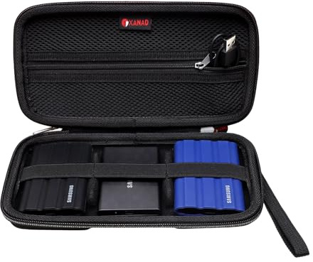 XANAD Funda para Samsung T9 / T7 Shield / T7 / T7 Touch, Estuche Rígido para SSD Portátil con Bolsillo para Cables y Accesorios, Funda Protectora Impermeable (Negro 3SSD)