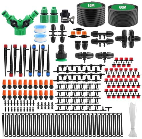 Feelhap Garten BewässerungsSystem Garten Bewässerung Kit 60+15M Bewässerungsrohre, 313PCS Micro Drip Bewässerung DIY Tröpfchenbewässerung Automatische Gewächshaus für Landschaft,Gewächshaus,Terrasse