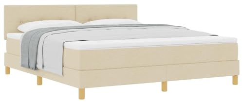 vidaXL Boxspring-säng med madrass Grädde 180x200 cm Tyg