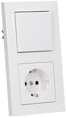 JUNG Serie A Wechselschalter + SCHUKO Steckdose Safety Set Alpinweiß | mit 506U Wippschalter Universal, A590WW Wippe, A1520KIWW Steckdose mit Berührungsschutz, A5582BFWW Rahmen 2-fach