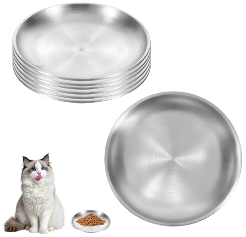 6 Stück Katzennapf Flach, Katzennapf Futternapf Katze, Katzenteller, Katzennapf Edelstahl, Katzennapf, Katzenfutternapf Flacher Boden, Anti-Fall und leicht zu reinigen