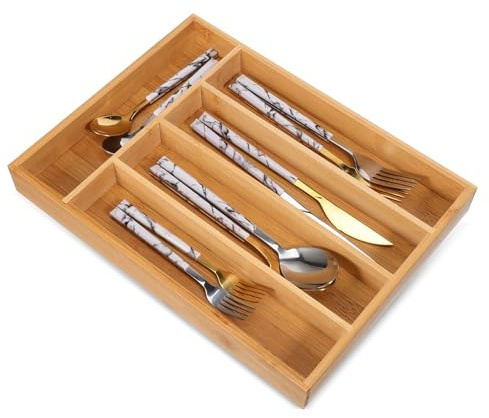 KOCKSHION Organizador De Cajones De Cocina De 12.99X9.72X1.57In Bandeja para Cubiertos con Divisores Multifuncionales para Tenadores Y Almacenamiento Eficiente