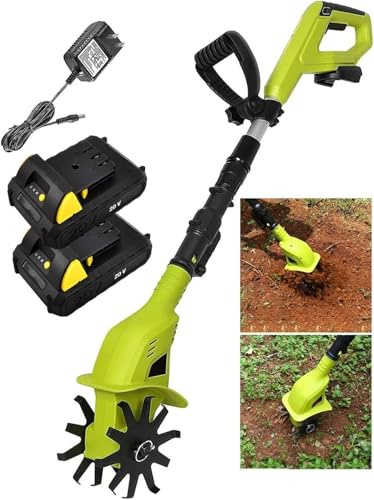 MAHWER Motozappa elettrica da Giardino, con 2 batterie da 2000 mAh e Caricabatterie, Larghezza di fresatura 10 cm, profondità di Lavoro 25 cm, motozappa elettrica for la Coltivazione del Terreno