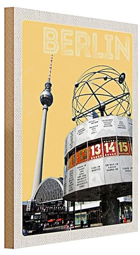 Vintage Holzschild | Berlin Fernsehturm | Weltzeituhr Motiv | Retro Dekoration | 30 cm x 40 cm
