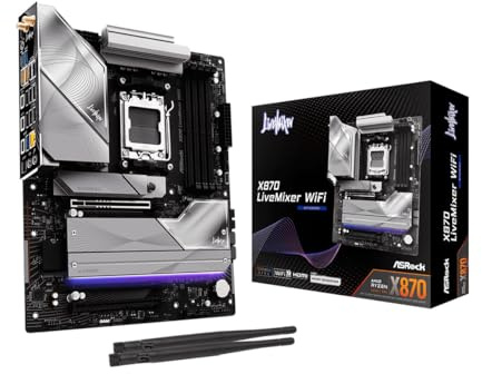 ASRock X870 LiveMixer WiFi AM5 Motherboard | AMD Ryzen 9000/8000/7000 | DDR5 8000+ (OC) | Dual USB4 | PCIe 5.0 | WiFi 7 | 16+2+1 Power Phase | 5GbE LAN
