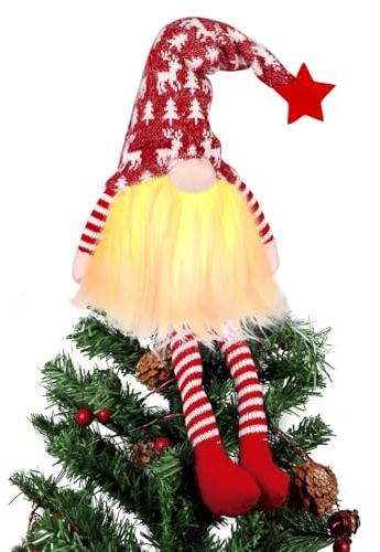 Puntale per albero di Natale con luci, puntale per albero di Natale illuminato, 61 cm, decorazione natalizia per la casa, rosso