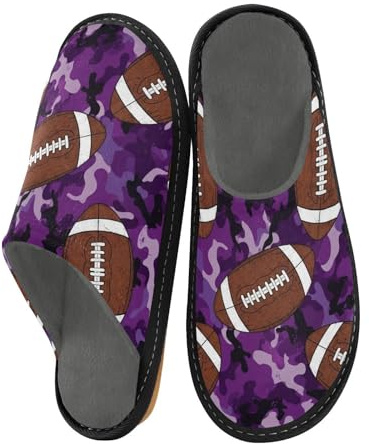 JUNZAN Pantofole a forma di pallone da calcio americano, da donna, in memory foam, per camera da letto, interni, viola, mimetico, Viola mimetico., 9-10 Women/10-11 Men