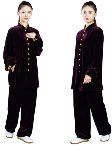 CHUIKUAJ Vêtements de Tai Chi Unisexes, Tenue Traditionnelle Chinoise Sud-coréenne en Velours épais et Chaud pour Arts Martiaux, Manches Longues, Tenue de Kung Fu pour Hommes et Femmes (Purple, XS)