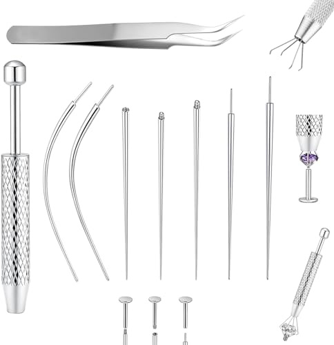 Aieoco 9 Stück Edelstahl Piercing Set, Piercing Kugel Aufdreher, Ohrloch Stecher Set, Für Ohr/Nase/Lippe/Bauch/Brustwarze/Zunge, Werkzeug Zum Öffnen Und Wechseln, 16G 18G