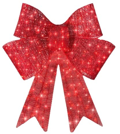Große rot beleuchtete Weihnachtsschleifen für kranzs und Baumspitze, 59,9 cm (23,6 Zoll) vorbeleuchtete rote Kranzschleife für Weihnachtsdekorationen für Haustür, Fenster, Außen- und Innenbereich