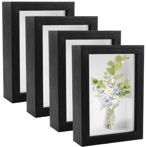 GBACHOOSE 4 Stück 3D Bilderrahmen zum Befüllen 10x15 cm, Bilderrahmen Tief zum Befüllen, bilderrahmen Befüllbar Quadratisch Schwarz für Fotos, Hochzeitssträuße