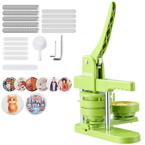 VEVOR Macchina per Spille, Macchina Punzonatrice Kit per Fustellatrice Manuale per Badge, Impugnatura Ergonomica, per Spille Personalizzate Fai da te, Verde (75mm/100 pezzi)