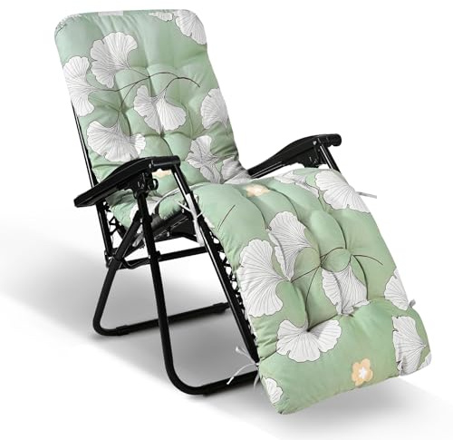 DoeDoefong Cuscino per sedia a sdraio da giardino - 170 x 53 cm - Cuscino spesso per sedia a sdraio - Con antiscivolo e fasce di fissaggio - Verde