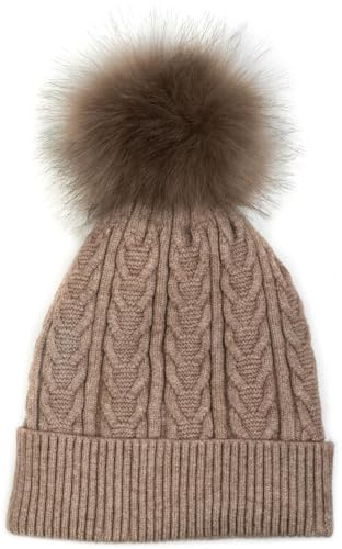 styleBREAKER Damen Bommelmütze Zopfmuster Kunstfell Bommel | Wärmendes Thermo-Fleece Innenfutter, 20 cm Bundweite für 59 cm Kopfumfang dehnbar, künstlicher 10 cm Pompon (Polyester)