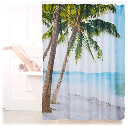 Relaxdays Duschdraperi strand, polyester, vattenavvisande, tvättbar, antimögel, badkarsgardin 180 x 180 cm, färgglad