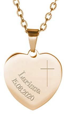 Gravado Kette aus Edelstahl mit Anhängern Kreis Kreuz Engel Herz - Personalisiert - Parent
