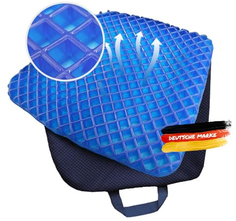 SHD Cuscino ortopedico in gel, 40 x 38 cm, con innovativa struttura in gel a nido d'ape e rivestimento antiscivolo per auto, ufficio e sedia a rotelle, colore: blu/grigio