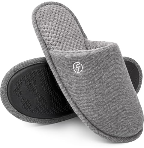 EverFoams Men's Cotton Knit Slippers Lightweight Memory Foam Indoor House Shoes with Anti-Skid Sole (11-12 M US, Grey)