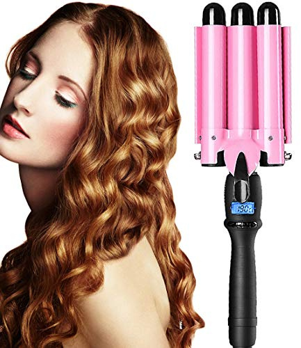 3 Barrel Curling Iron Wand 1 inch Ceramic Tourmaline Triple Barrels Beach Hair Waver Curler for Deep Waves,LCD Temperature Display Crimper Fast Heating Hair Curlers Adjustable from 80℃ to 210℃
