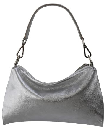 SH Leder Echtleder Umhängetasche mittelgroße schultertasche Abendtasche Clutch Crossbody Bag Messenger Handtasche mit Reißverschluss 33x20cm Lovelin G393 (Silber)