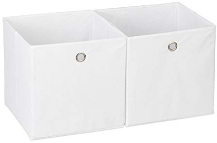 Relaxdays Aufbewahrungsbox Stoff 2er Set, quadratisch, Aufbewahrung für Regal, Stoffbox in Würfelform 30x30x30 cm, weiß
