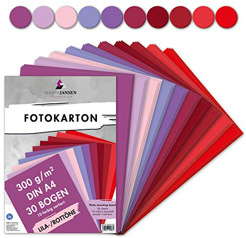 MarpaJansen Fotokarton 30 Bogen in 10 Lila/Rotton Farben, DIN A4, 300 g/m²