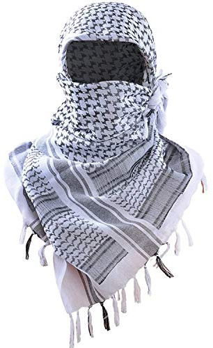 Luxns Militär Shemagh taktisk ökenscarf/100% bomull Keffiyeh halsduk för män och kvinnor, Vitt, One Size