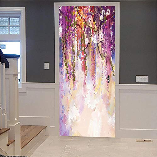 Türtapete selbstklebend lila TürPoster 3DBewirken Fototapete Türfolie Poster Tapete Abnehmbar Wandtapete für Wohnzimmer Küche Schlafzimmer 77cm x 200cm