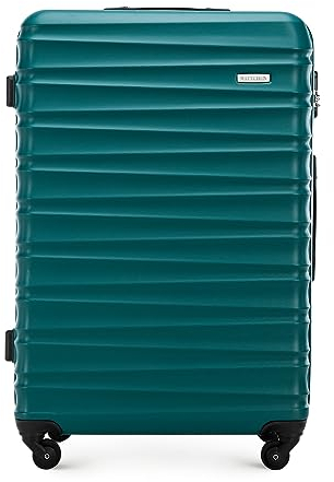 WITTCHEN Reisekoffer Groß Rollkoffer Trolley Großer Koffer Check-In Gepäck Hartschale aus ABS 4 Spinner-Rollen Zahlenschloss Groove Line Größe L grün Lufthansa/Eurowings/Ryanair