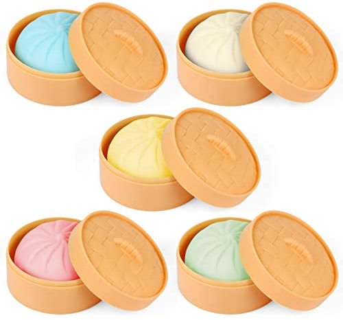 MEIEST 5 Stück Bunte Knödel, quetschbare Stressbälle, sensorisches Spielzeug, zum Drücken von Teigbällen, Stressabbau Handspielzeug mit Lebensmitteldampfer