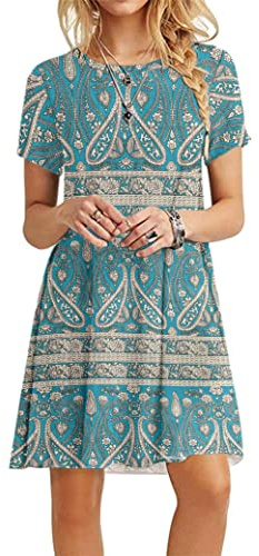 MOLERANI Summer Dresses for Women UK Casual Floral T-Shirt Dress Short Sleeve Ladies Dress (L, Boho Green)