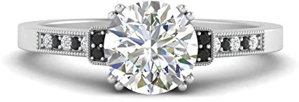 JewelryGift Runder Ring mit Diamantpavé Fassung Sterling Silber Natur Schwarz Onyx Runde Brillante Form Seitenstein Verlobungsringe Zinkeneinstellung Größe 48