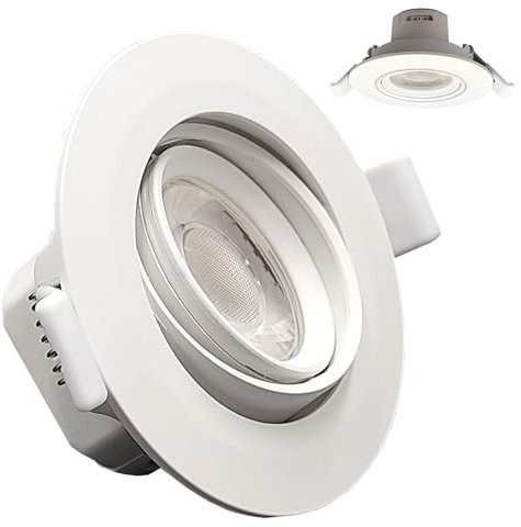 FactorLED Foco Empotrable Circular Techo Orientable, 7W, Ø90x45mm, 700Lm, Basculante, Ojos de Buey, Luz Seleccionable 3000K-4200K-6500K (Blanco, 1PC)