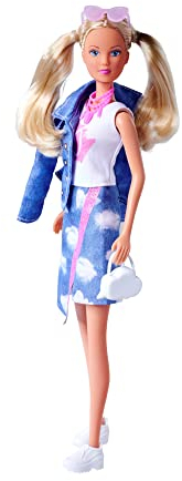 Simba 105733638 - Steffi Love Jeans Fashion, Spielpuppe im modischen Jeans Outfit mit Rock und Jacke, Glitzerelementen und Sonnenbrille, 29cm, ab 3 Jahren