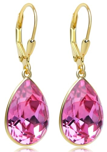 925 Ohrringe Rosa Gold Kristalle Rose Tropfen Ohrhänger Klappverschluss NOBEL SCHMUCK