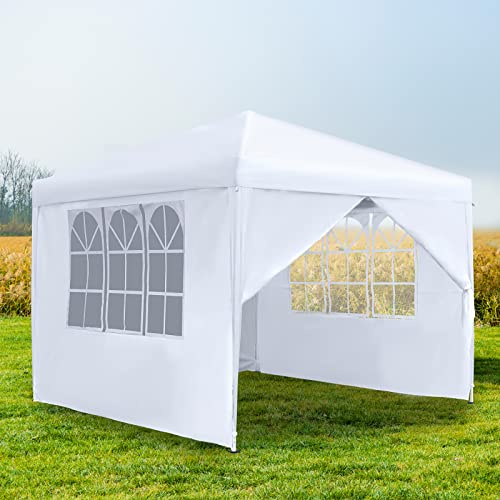 XMTECH 3x3m Faltpavillon Gartenpavillon Weiß, 4 Seitenteile, UV-Schutz | 3-fach höhenverstellbar, wasserabweisend, UV-Schutz, Stahlgestell, 210D Oxford-Gewebe, mit Tragetasche für Garten Terrasse