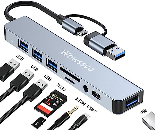 Wowssyo Hub USB C Multiport 8 in 1, adattatore USB C a Usb, Usb 3.0/2.0, SD/TF, Audio, USB-C Data, hub docking station per telefono cellulare Ipad Macbook Dell Laptop Windows PC & altri dispositivi
