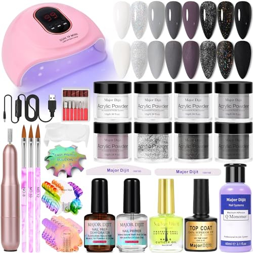 DouborQ Acrylic Nail Kit with Electric Drill & Lamp, 8-Color Acrylic Set, Salon DIY Nail Art Supplies for Beginners (8 Colors)