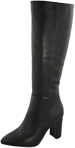 TruFox Women's Knee High Block Heel Dress Boots, Faux Leather, Black PU,9