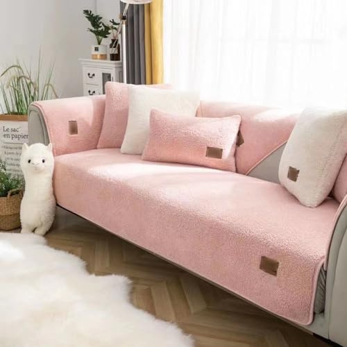 Gluhbirnen Sherpa Fleece Sofa Couch Cover, Fuzzy Couch Cover, Universal Non Slip L Shape Couch Cushion Cover, Washable Sofa Protector, Pink, 70 * 70CM