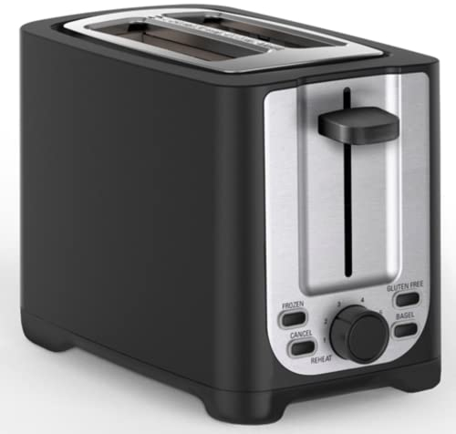 BELLA 2 Slice Toaster with Auto Shut Off, Extra Wide Slots & Removable Crumb Tray, Cancel, Defrost & Reheat Function, Toast Bread, Bagel & Waffle, BPA Free, Stainless Steel & Black