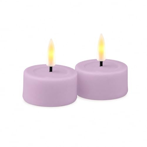 ReWu LED Teelicht 2er Deluxe Homeart, Indoor LED-Teelicht mit Realistischer Flamme, Warmweißes Licht, Light Purple, Echtwachs
