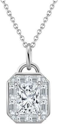 KnSam Halskette 925 Silber Mädchen, Schloss mit Zirkonia Halskette Anhänger S925 Sterling Silber, Rechteck Zirkonia Damen Kette Vintage Silber, 45CM